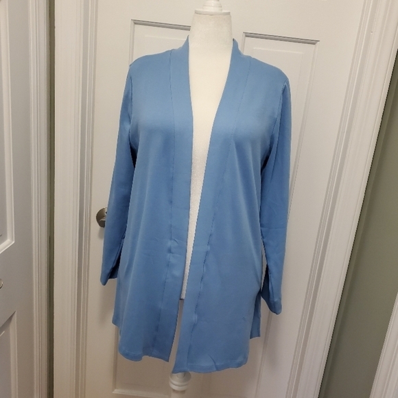 Isaac Mizrahi Light Blue Open Front Cardigan midlength Size 1X, casual comfy - Picture 1 of 10